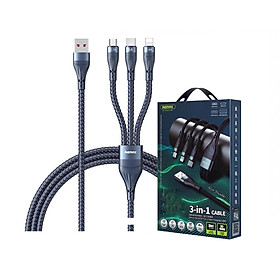 Cáp sạc nhanh đa năng 3in1 Remax RC-199th 3 đầu Type C / LN cho Táo / Micro USB 6A max 66W - dây dài 1.2m - hàng chính hãng