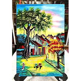 Mua Tranh sơn mài phố cổ vẽ màu cẩn trứng đẹp Thanh Bình Lê  hàng xuất khẩu 40x60 cm
