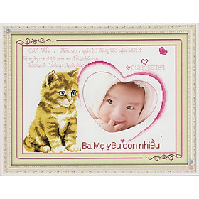 Mua Tranh thêu chữ thập 12con giáp khung hình cho bé-Con Mèo (53*38cm) chưa thêu