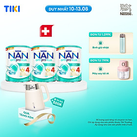 Bộ 3 lon Sữa bột Nestlé NAN OPTIPRO PLUS 4 800g/lon với 5HMO giúp tiêu hóa tốt + Tăng cường đề kháng (Bé 2-6 tuổi) - Tặng Ấm đun siêu tốc Kalpen