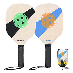Pickleball Paddles Set of 2 Wood Paddles Rackets with Balls and Mesh Storage Bag for Beginners