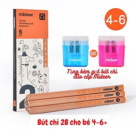 Bộ bút Chì 2B 4B 6B hộp 6 bút chì tặng kèm Gọt bút, Mideer Thick Triangular Pencils, Đồ dùng dụng cụ học tập cho bé - Bút Chì 2B + Gọt bút