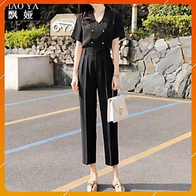 Quần baggy nữ cạp cao thiết kế 3 cúc vải tuyết mưa xuất Hàn, form dáng cực đẹp