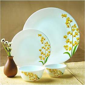 Mua Bộ chén đĩa thủy tinh opal 12 món Yellow Grace bền gấp 3 lần thủy tinh thường - Hàng Chính Hãng