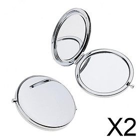 2x2Pcs Travel Portable Double Folding Pocket Compact Makeup Mirror Set Silver