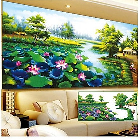 Mua tranh đính đá ao sen ngát hương - chưa đính