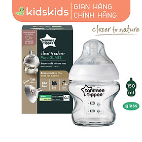 Bình Sữa Thủy Tinh Ty Siêu Mềm Tự Nhiên Tommee Tippee Closer To Nature 150ml, Núm Ty Của Bình 0-3 tháng