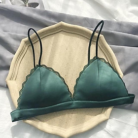  Áo Lót Bralette Vải Satin Dây Mảnh Không Gọng Viền Ren B066