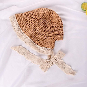 Nón mũ cói viền ren thắt nơ xinh phong cách Hàn Quốc cho bé freesize từ 1 đến 4 tuổi
