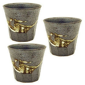 Bộ 3 cốc uống men sần họa tiết cổ xưa - Hàng nội địa Nhật