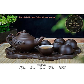 Mua Bộ Ấm Chén Trà Đạo Gốm Tử Sa Bát Tràng Đắp Nổi Hoa Sen Dáng Tiêu Anh Dung Tích 220ml (Bộ Ấm Chén) ATSML 01.2
