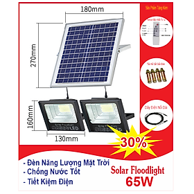 Đèn năng lượng mặt trời 2 bóng, Đèn pha Led năng lượng mặt trời 65w, 120W, 200W, chính hãng sáng 10-12h không tốn điện cảm biến ánh sáng, chống sét, chống nước IP67, vỏ nhôm nguyên khối