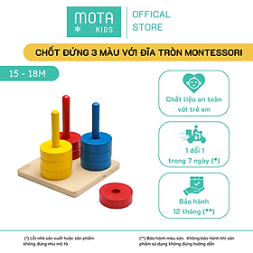 Đồ chơi chốt đứng màu với 3 màu với đĩa tròn cho bé từ 15-18 tháng Montessori Mota - Phát triển sự phối hợp tay và mắt