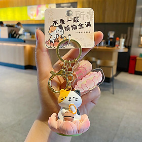 Móc Khóa Capybara Shiba Corgi Gấu Trúc Ngồi Hoa Sen Gõ Mõ Quà Tặng Móc Chìa Khóa_ Hàng chính hãng