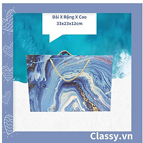 XÉ LẺ túi giấy Classy hoặc Hộp quà gấp kích thước 30,5x22x10cm quà tặng hoạ tiết màu xanh blue Q754