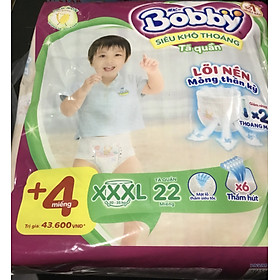 Tặng thêm 4 miếng bên trong - tã quần trẻ em bobby size xxxl 22 miếng 20 đến 35 kg - bỉm quần cho bé bobby size cực đại xxxl22 | xxxl