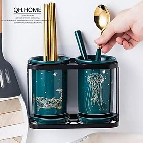 Mua  Bộ Hai  Bộ Ba Ống Đựng Đũa  Thìa Sứ - Màu Xanh Ngọc Lục Bảo Tuyệt Đẹp