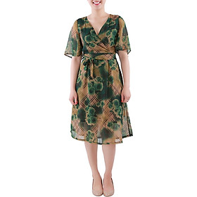 Đầm Nữ Xòe Thắt Nơ Eo Cách Điệu Zerasy Fashion - Hoa xanh (Size