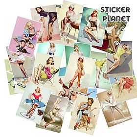 Hình ảnh Bộ sticker  phong cách retro Girls Stickers Sexy Girl chống thấm nước trang trí mũ bảo hiểm, đàn, guitar, ukulele, điện thoại laptop