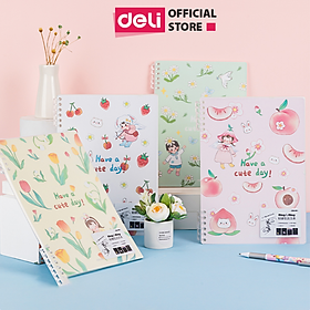 Sổ Tay Lò Xo Gáy Xoắn Kẻ Ngang 100 Trang A5/B5 Bìa Nhựa Có Kèm Sticker Trang Trí Deli - Phù Hợp Làm Sổ Kế Hoạch Planner, Nhật Kí, Tập Vở Ghi Chép Bullet Journal - 24507 24508 EN206 24505 24506