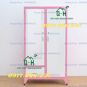 Tủ sắt đựng quần áo sơn tĩnh điện 2 cánh màu hồng 1m8x90cm