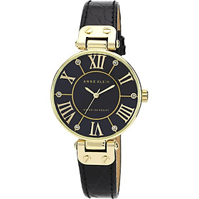 Anne Klein Women's AK/1396BMBK Gold-Tone Black Mother-Of-Pearl Dial Leather Dress Watch