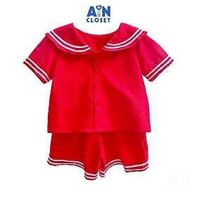Bộ quần áo Ngắn bé gái họa tiết Thủy Thủ Đỏ Cotton dệt - AICDBGBJN0TX - AIN Closet