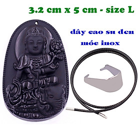 Mặt Phật Phổ hiền đá thạch anh đen 5 cm kèm vòng cổ dây cao su đen - mặt dây chuyền size lớn - size L, Mặt Phật bản mệnh