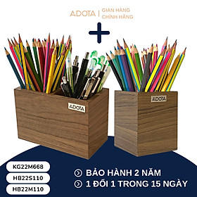 Mua Combo: Hộp cắm bút đơn và hộp cắm bút đôi bằng gỗ  ống đựng bút để bàn làm việc cao cấp phong cách sang trọng ADOTA