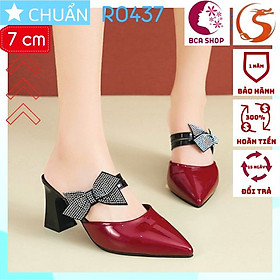 Giày cao gót nữ 7p RO437 ROSATA tại BCASHOP gắn nơ nhiều kim cương nhỏ lấp lánh - màu đỏ đô