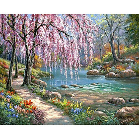 Mua Tranh sơn dầu số hoá tự vẽ  - Rừng xuân 276 - có khung 40x50 cm