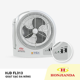 Quạt Sạc Tích Điện Dạng Hộp AC&DC 12 inch Honjianda FL313 loại 2 bình có đèn LED - Hàng Chính Hãng