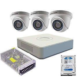Mua Trọn bộ 3 camera bán cầu HIKVISION Đầu ghi hình Analog 4 kênh DS-7104HGHI-F1  Dung lượng lớn để xem lại lịch sử 15 ngày - Hàng Chính Hãng