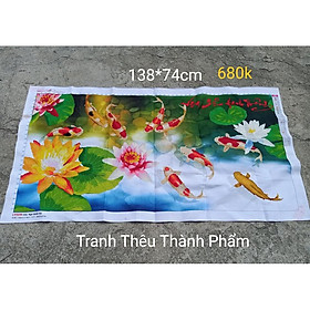Tranh Thêu Chữ Thập Cửu Ngư Quần Hội Cá Chép Hoa Sen 3D