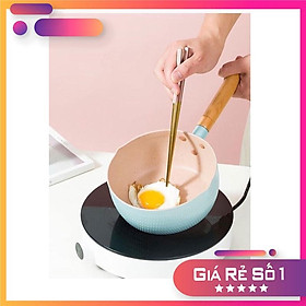 Chảo Chống Dính Sâu Lòng Cán Gỗ 18cm Dùng Được Bếp Từ, Bếp Gas