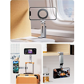 Giá đỡ kệ đỡ điện thoại từ tính gập xoay 360 độ để bàn, kẹp thành bàn, ô tô, máy bay livestream, selfile tự sướng - Hàng chính hãng