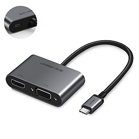Cáp USB Type C to HDMI + VGA Ugreen 50505 hỗ trợ sạc power delivery-Hàng chính hãng