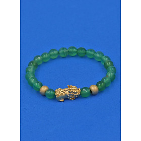 Vòng đeo tay Thạch Anh Xanh Lá cắt giác 6 ly cẩn Tỳ Hưu inox vàng VTAXLGTHHBV6 - hợp mệnh Hỏa, mệnh Mộc