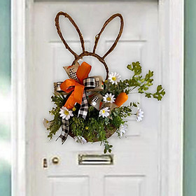 19.69'' Bunny Easter Wreath, Green Leaves Wreaths Door Hanging Artificial Flower Garland for Window Farmhouse Decoration Backdrop Photo Prop