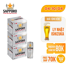Combo 03 thùng Bia Sapporo Premium - 6 lon 650ml