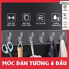 Thanh Treo Đồ Dán Tường 6 Đầu Móc Liền Mạch Trong Suốt Siêu Dính