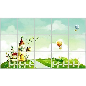 Decal dán bếp lâu đài và khí cầu - có keo sẵn khổ 45 x 75 cm