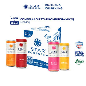 Combo 4 lon trà Star Kombucha mix vị 250ml lon