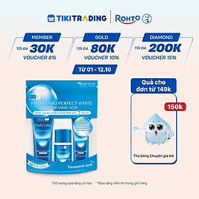 Bộ travel size dưỡng trắng Hada Labo Perfect White Tranexamic Acid Travel Set (Kem rửa mặt 15g+Dung dịch dưỡng 20ml+Kem dưỡng 12g)