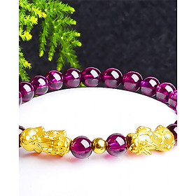 Vòng Tay 2 Tỳ Hưu Thạch Anh Tím Amethyst Tự Nhiên 8mm