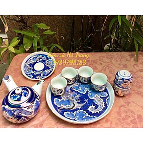 Mua Bộ ấm chén quai ngang gốm sứ Bát Tràng vẽ vàng 24K hoạ tiết long ẩn