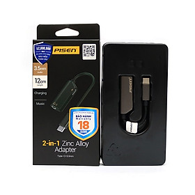Đầu chuyển Pisen 2-in-1 Zinc Alloy (Sạc, nghe nhạc, thoại, Type-C to 3.5mm) - Hàng Chính Hãng