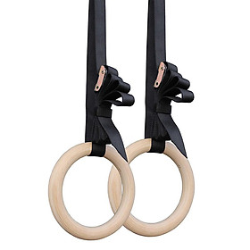 Wood Gymnastic Rings with Adjustable Straps Heavy Duty Gym Equipment