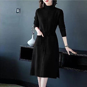 Đầm len dệt kim thắt eo thời trang al22 - hàng quảng châu cao cấp