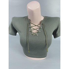 Áo croptop nữ cộc ngắn tay thun gân cột dây tập gym yoga nhiều màu